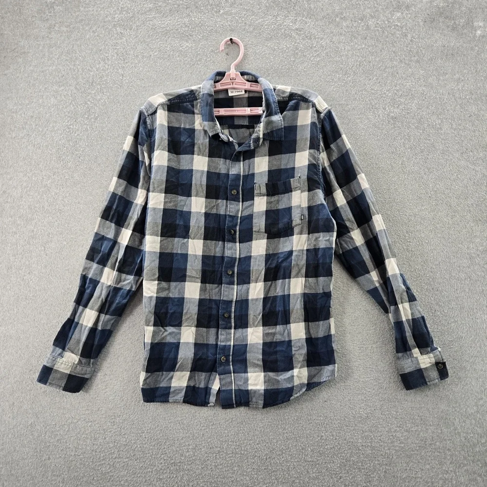 Vans Men Button Up Shirt L Blue Plaid Long Sleeve Skate Flannel